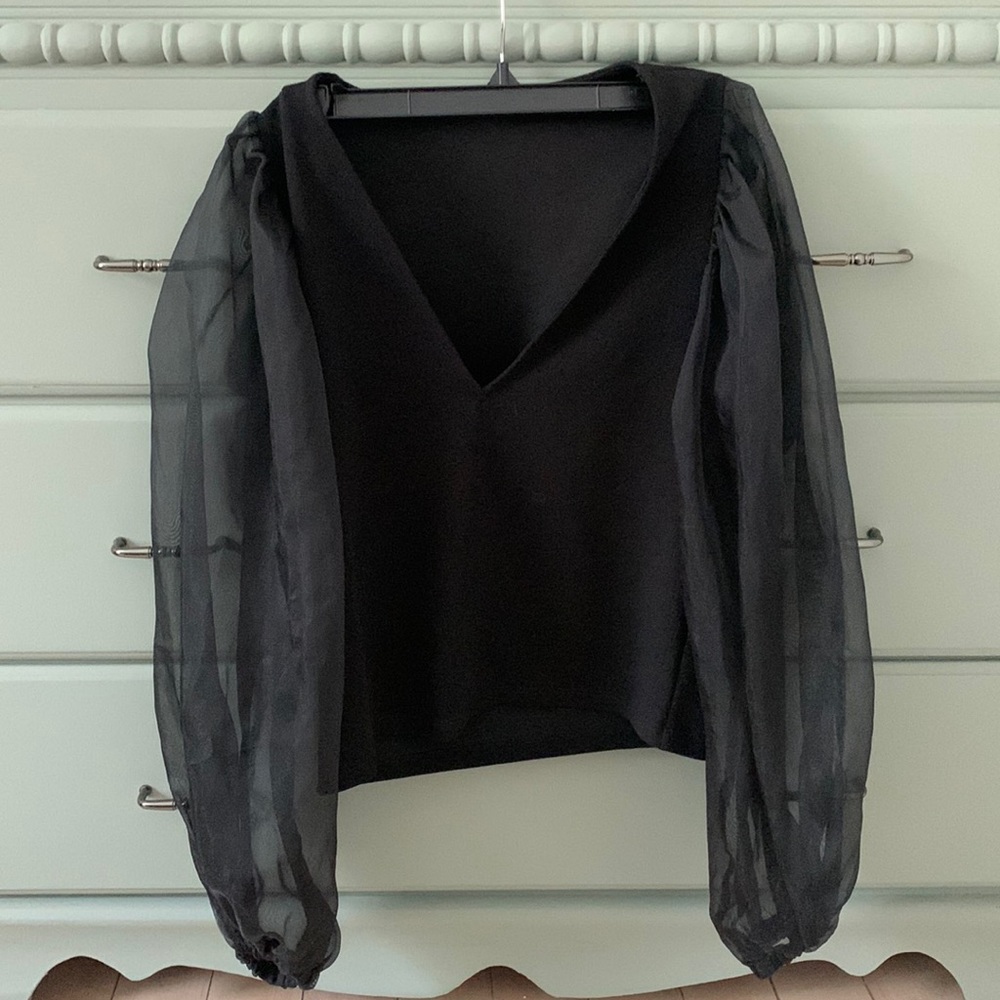 Vintage black puff sleeve shirt, size small